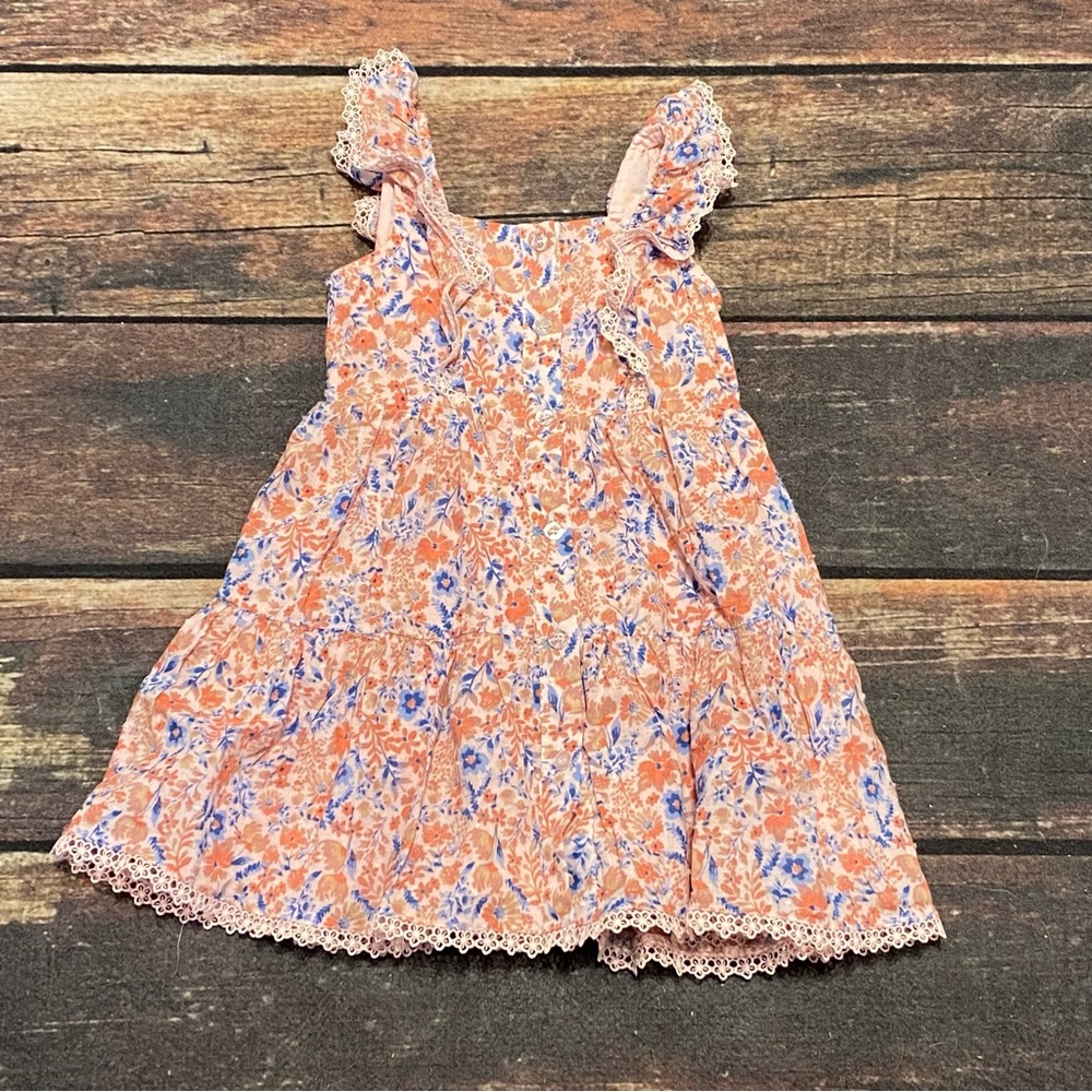 btween Peach Flowy Floral Sundress with Blue Accents and Lace Detail Size 4T